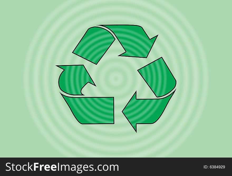 A symbol of recycling in a green background. A symbol of recycling in a green background.