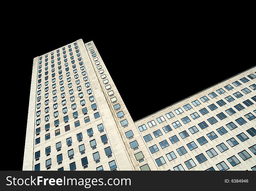 Cut out of skyscraper with black background for copy space