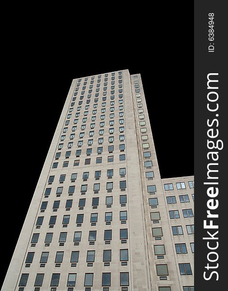 Cut out of skyscraper with black background for copy space