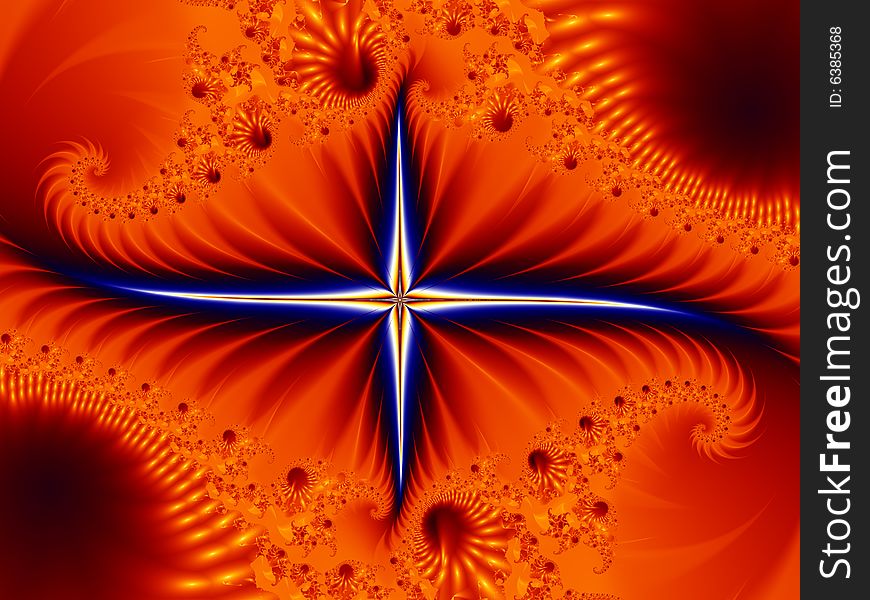 Blue Cross in Fractal Orange Swirl Design