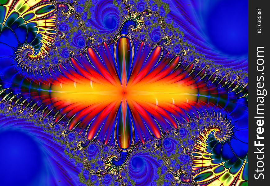 Abstract Blue Twisting Fractal Flower. Abstract Blue Twisting Fractal Flower