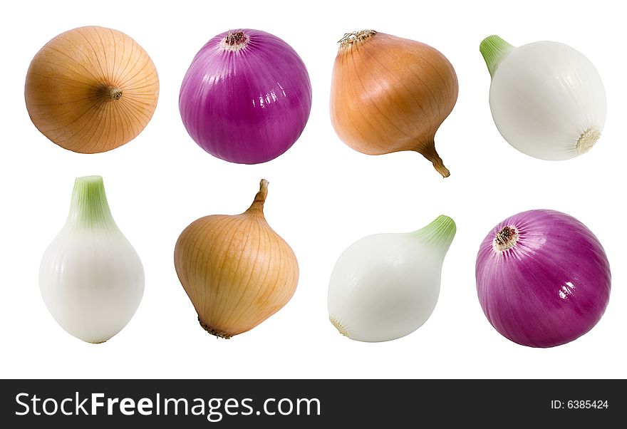 Onion multicolored set on a white background (isolated). Onion multicolored set on a white background (isolated).