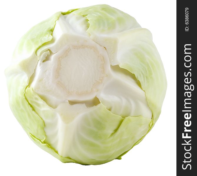 Cabbage head (single) on a white background (isolated). Cabbage head (single) on a white background (isolated).