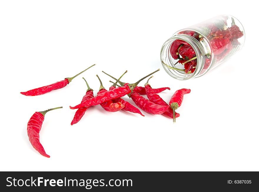 Red chili peppers on a white background