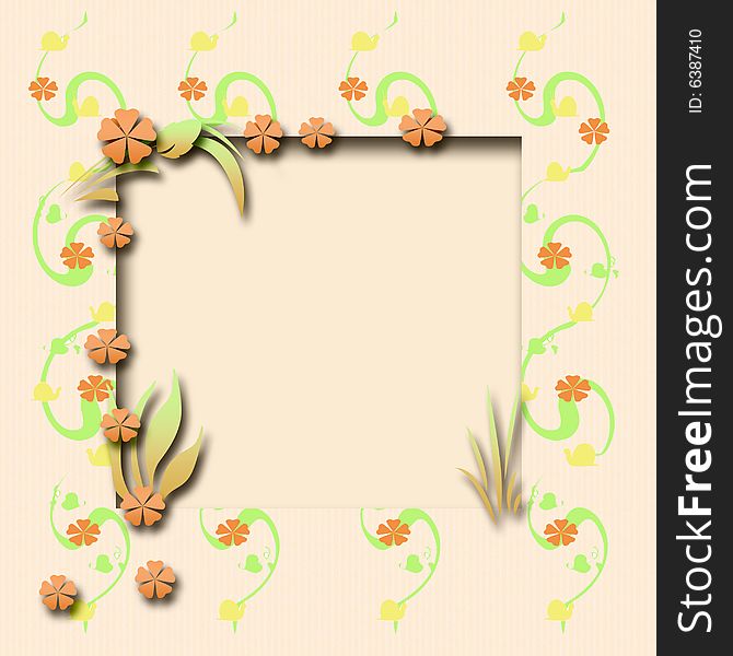 Snails and flowers and vines frame around  blank center. Snails and flowers and vines frame around  blank center