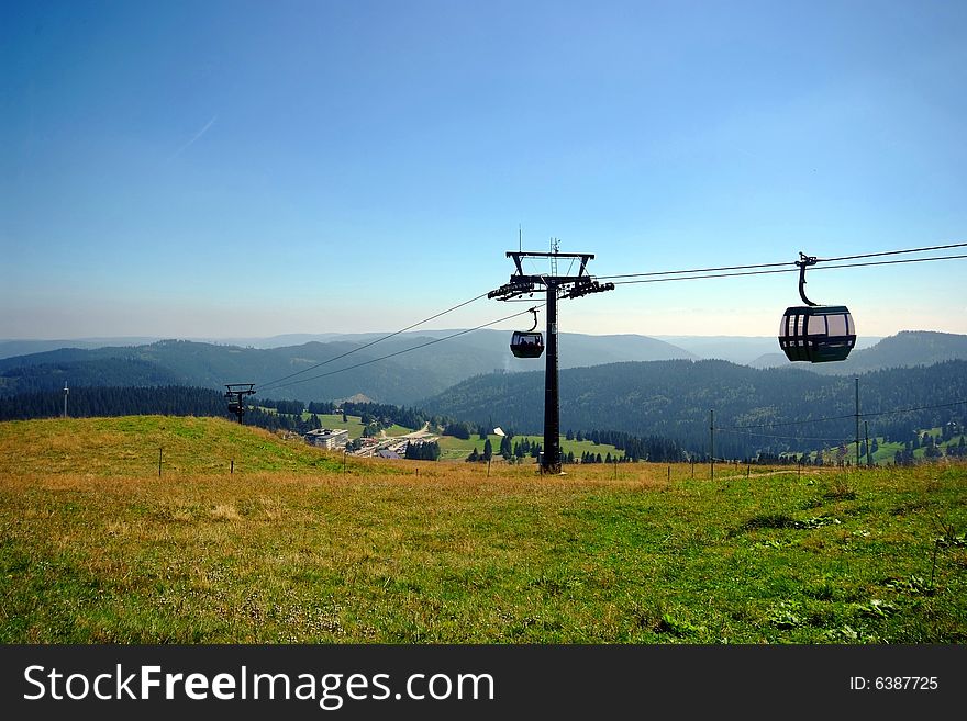 The aerial passenger line leading to the top of Mt. Feldberg, Germany