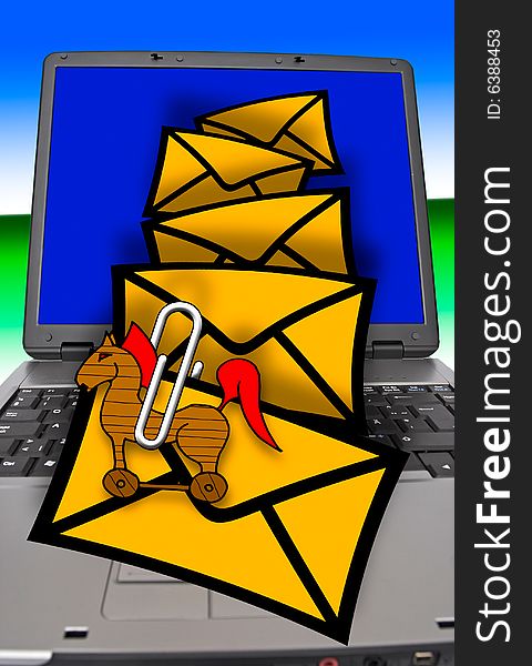 Illustration of a email envelope, spam and utility bills.