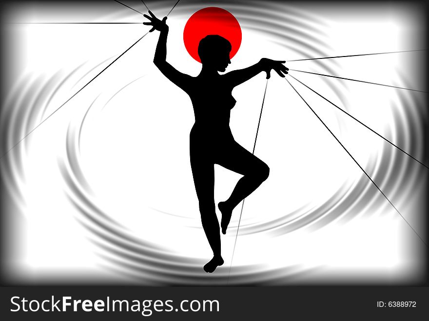 Silhouette of the dancing person, is executed in the Japanese style. Silhouette of the dancing person, is executed in the Japanese style.