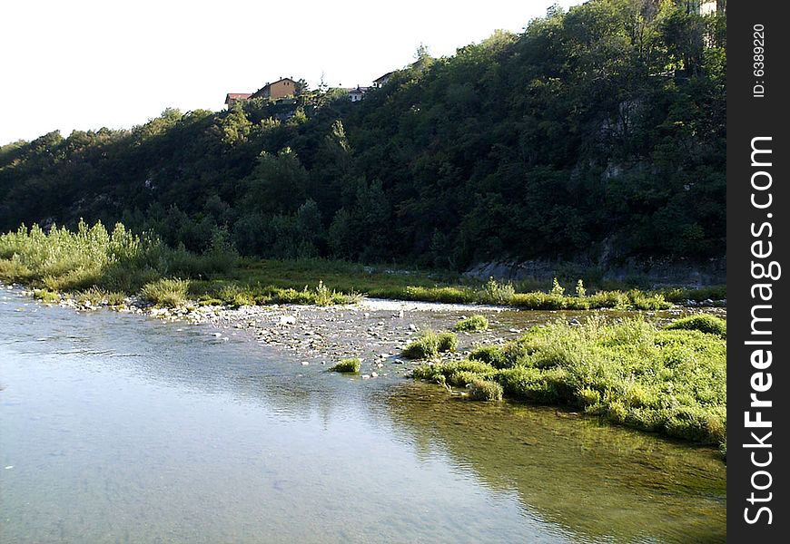 Nature landscape: Brembo river at Villa d'Almè, near Bergamo in Italy. Nature landscape: Brembo river at Villa d'Almè, near Bergamo in Italy