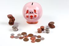 Pink Piggy Bank And Cash Stock Image