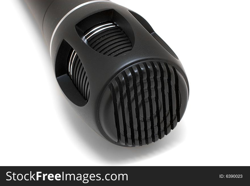Modern black microphone isolated on white background. Modern black microphone isolated on white background