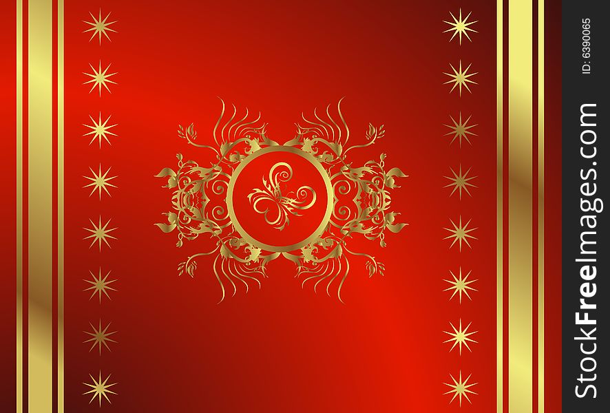 Royal floral butterfly on a red backround with golden elements. Royal floral butterfly on a red backround with golden elements