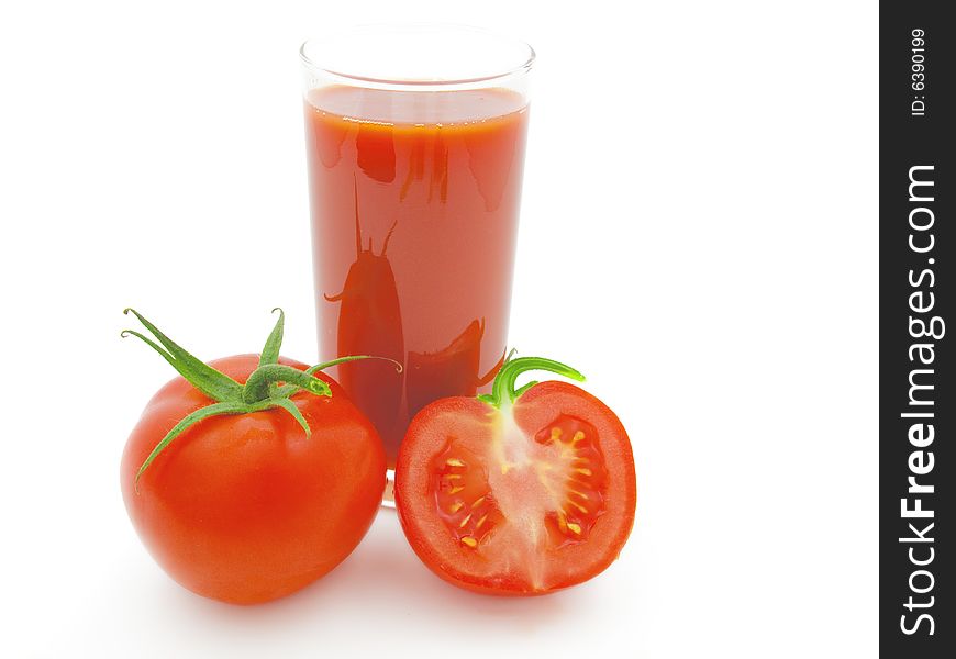 Tomatoes And Juice On A White Background