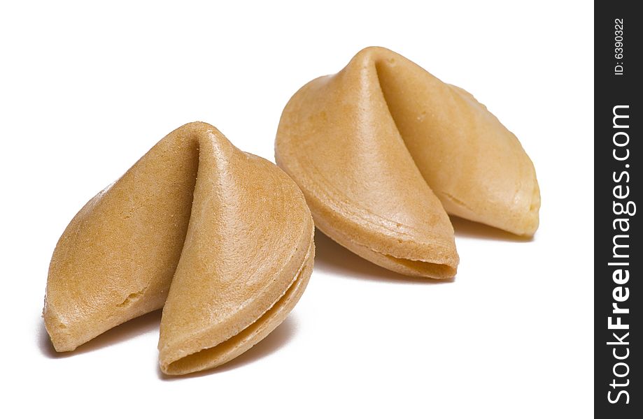 Two fortune cookies isolated on white background