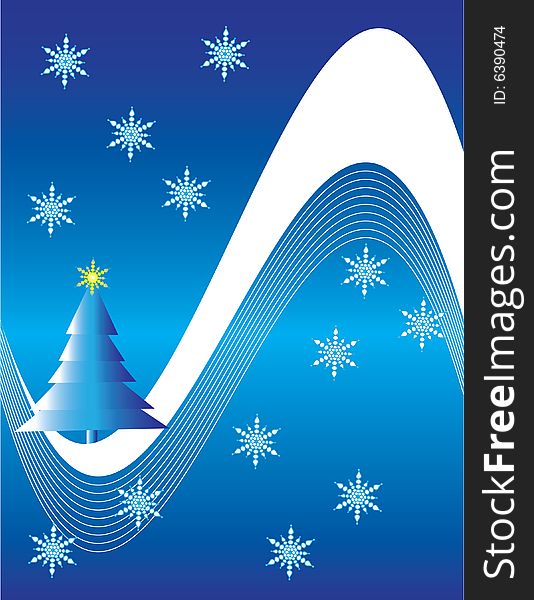 A Blue Christmas Tree Sits in a Snowy Valley in an Abstract Holiday Illustration. A Blue Christmas Tree Sits in a Snowy Valley in an Abstract Holiday Illustration.