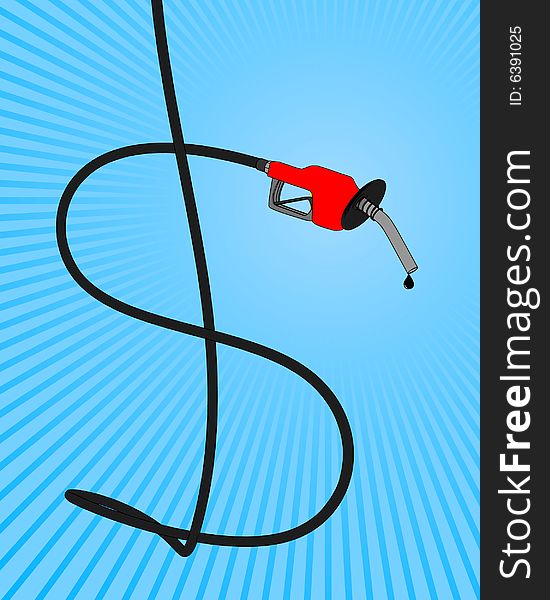 Vector illustration of a gas pump nozzle with hose in the shape of dollar symbol. Vector illustration of a gas pump nozzle with hose in the shape of dollar symbol