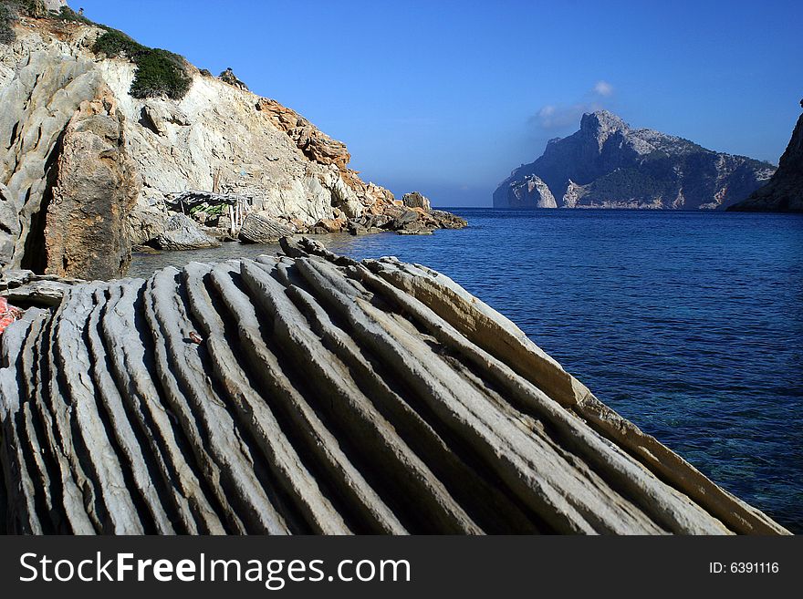 Structure of a rocks in a bay in the North of island of Majorca in Spain. Structure of a rocks in a bay in the North of island of Majorca in Spain