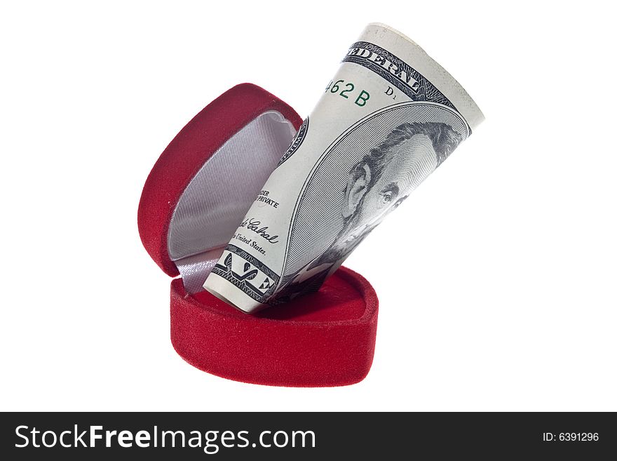 Wedding ring box and usa money dollars. Wedding ring box and usa money dollars