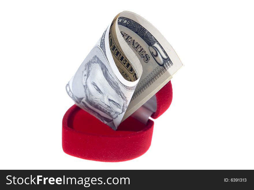 Wedding ring box and usa money dollars. Wedding ring box and usa money dollars