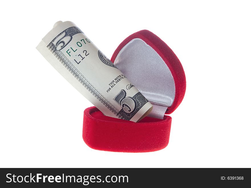 Wedding ring box and usa money dollars. Wedding ring box and usa money dollars