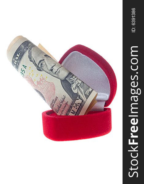 Wedding ring box and usa money dollars. Wedding ring box and usa money dollars