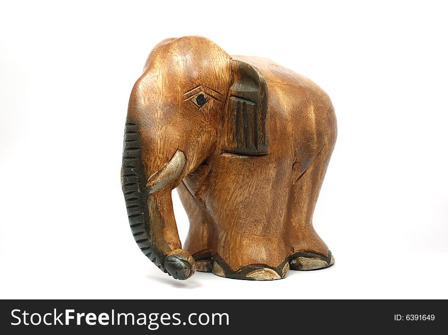 Wooden elephant , isolated on a white background
