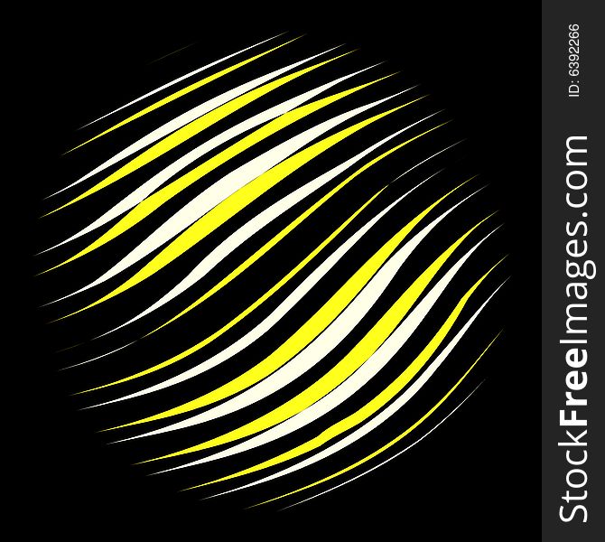 Circle in yellow and white lines on black background. Circle in yellow and white lines on black background