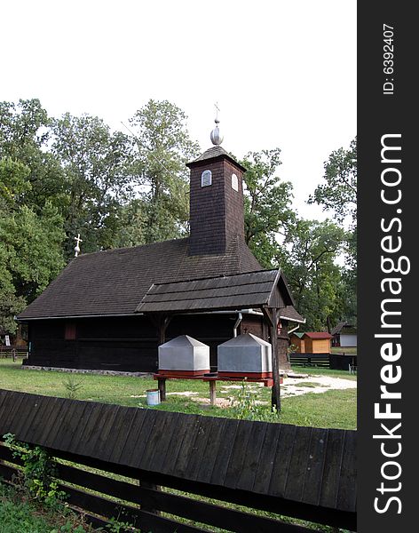 Old romanian wood church at a museum. Old romanian wood church at a museum