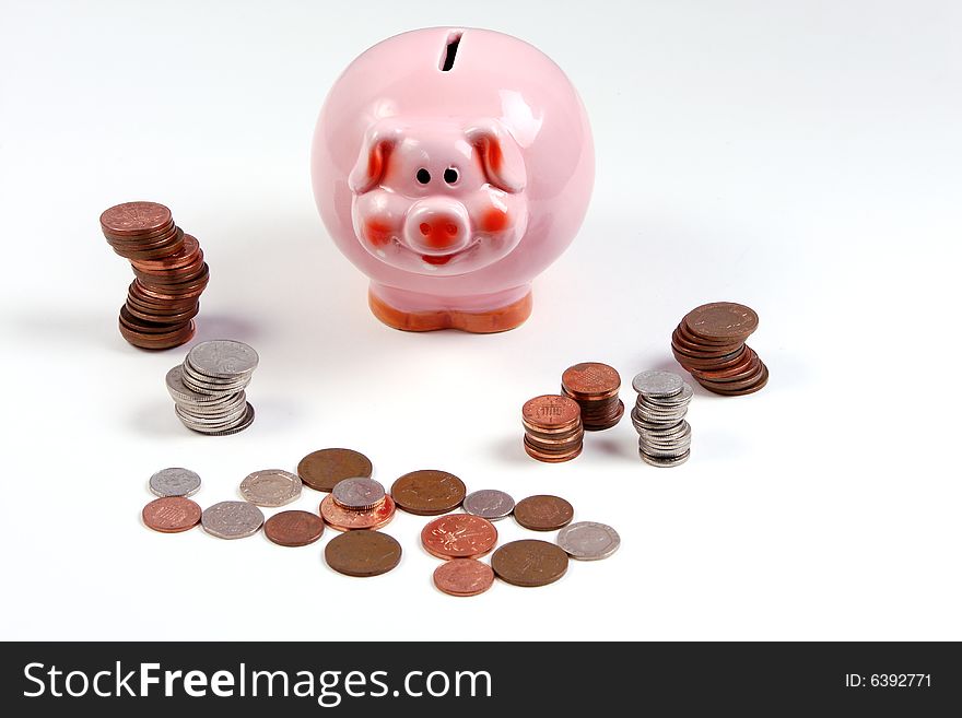 Pink Piggy Bank And Cash