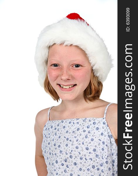 High key young girl in santa hat. High key young girl in santa hat