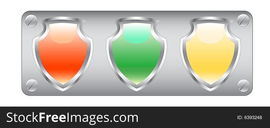 Vector drawing computer icons in the form of a shield on a white background