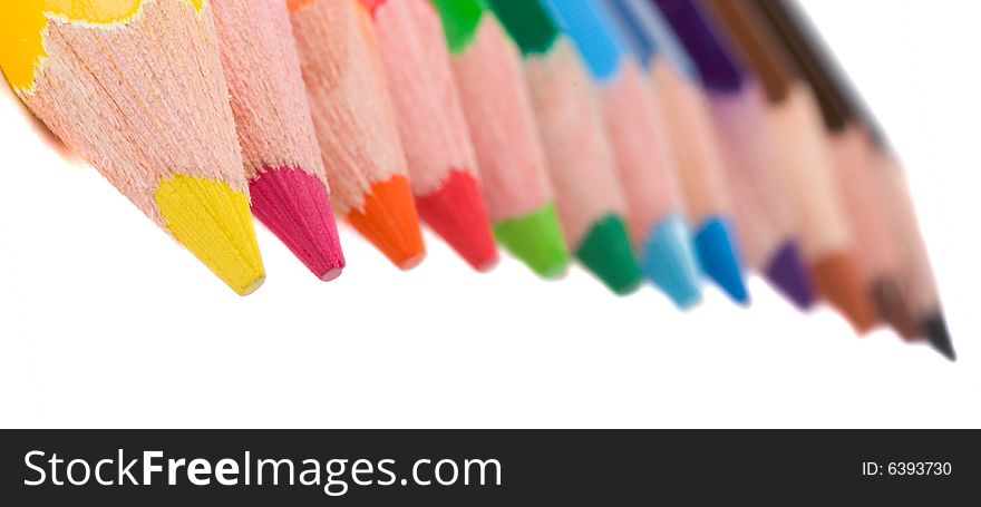 Close-up group of color pencils, isolated on white. Close-up group of color pencils, isolated on white
