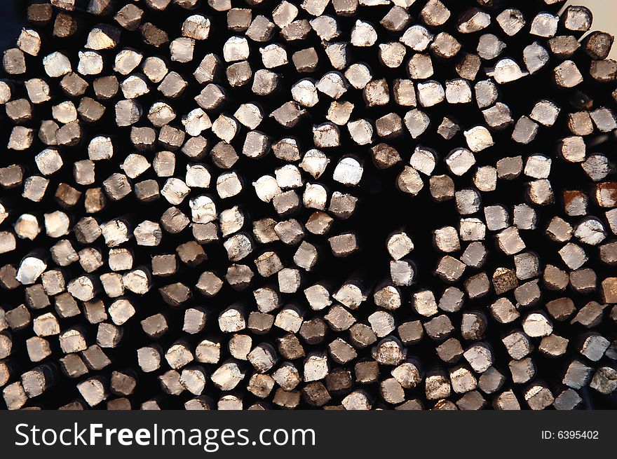 Macro of A tied bundle of cold steel bars