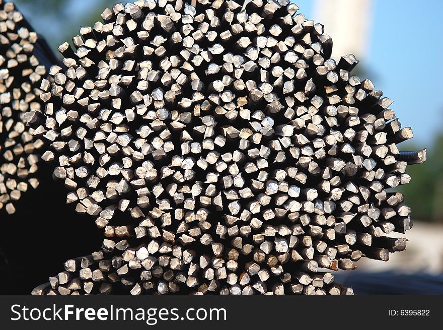 Macro of A tied bundle of cold steel bars