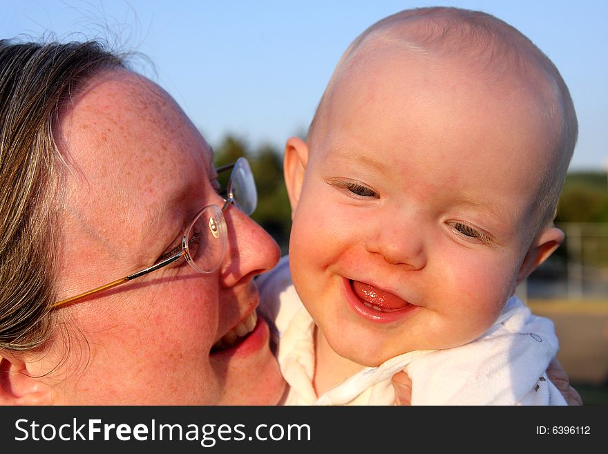 Mother and son playing in the park