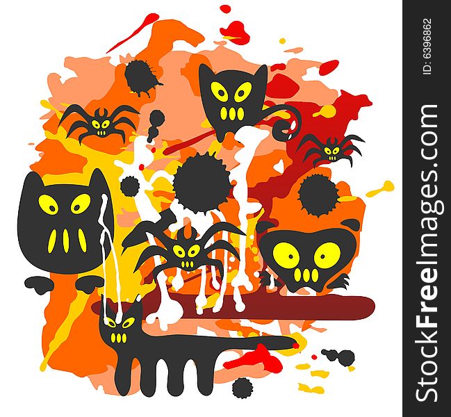 Monsters and grunge pattern on awhite background. Halloween illustration. Monsters and grunge pattern on awhite background. Halloween illustration.