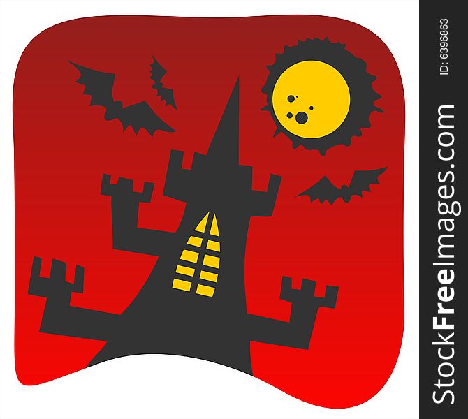 Black castle silhouette on a red background. Halloween illustration. Black castle silhouette on a red background. Halloween illustration.