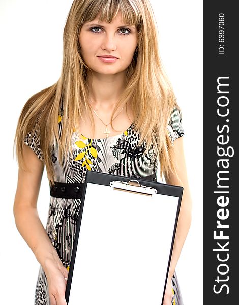 Young Woman With Empty White Paper