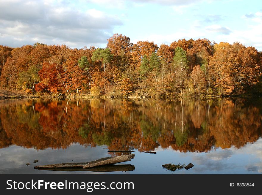 A lake at autumn in the center of France