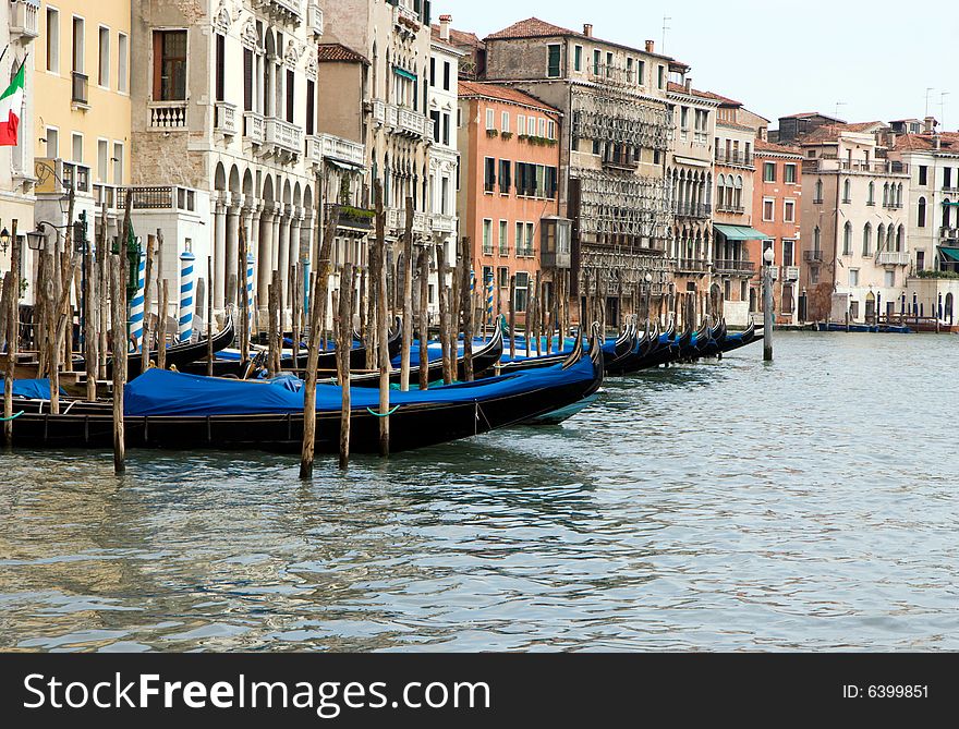 Gondolas on the Gand Canal, Venice, Italy. Gondolas on the Gand Canal, Venice, Italy