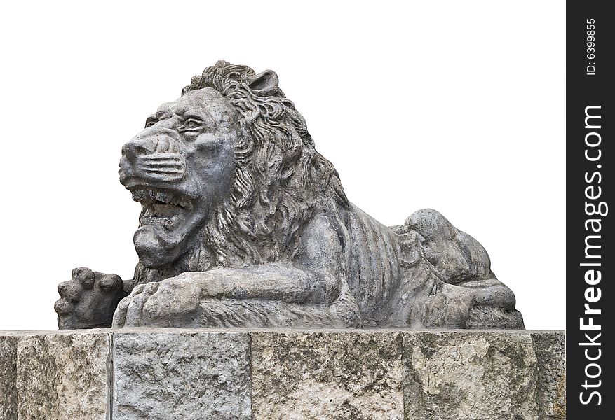 A traditional sculpture of a lion, isolated. A traditional sculpture of a lion, isolated