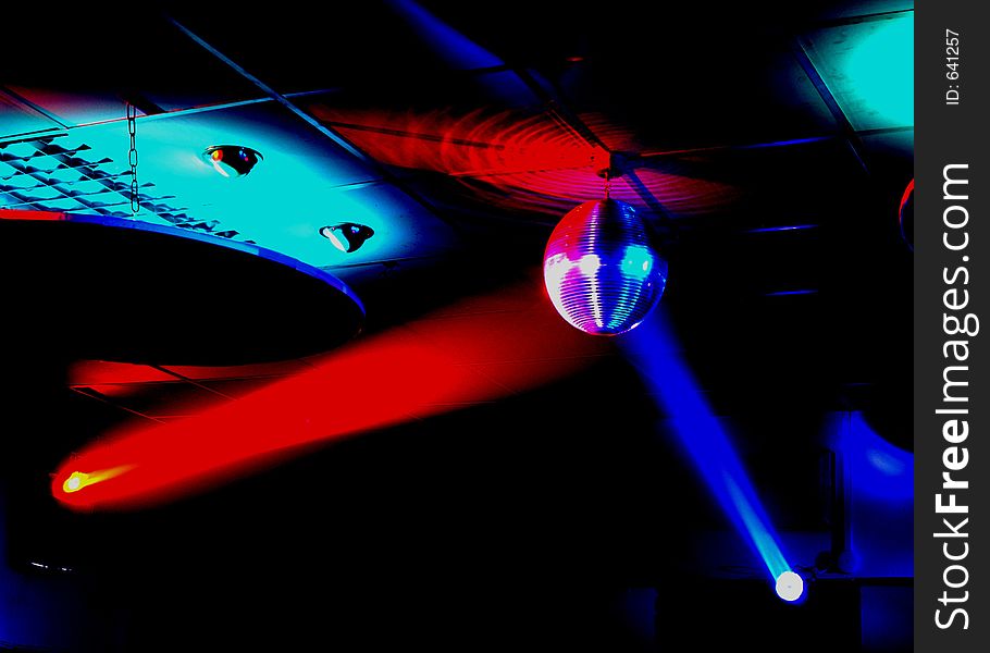 Red and blue lights and mirror ball. Red and blue lights and mirror ball