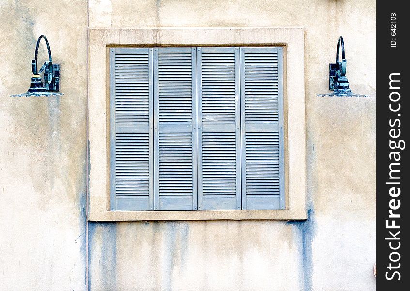 Old blue window with lights