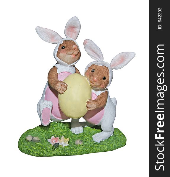 Easter bunnies carrying egg - with path