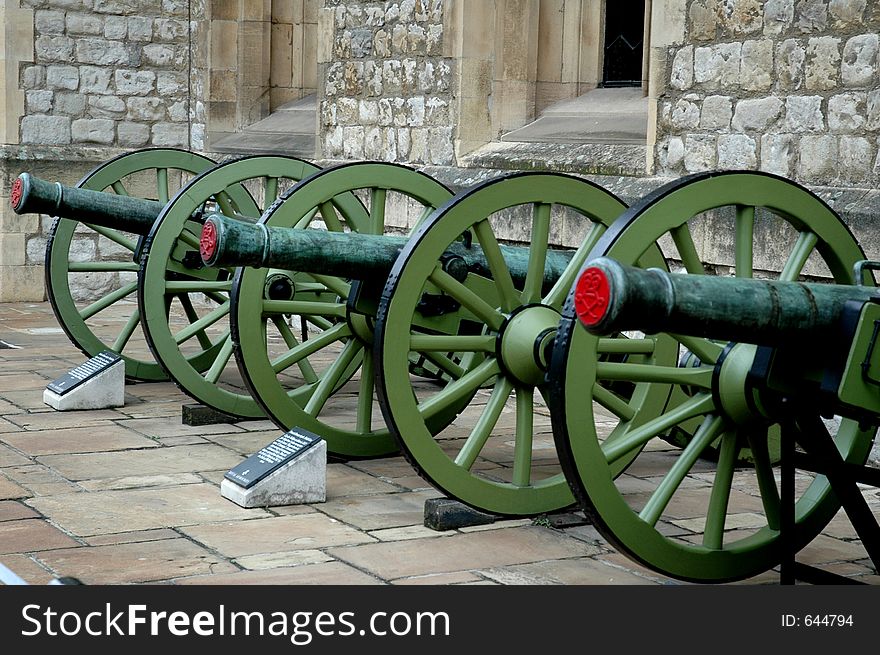Green Cannons at the London Tower. Green Cannons at the London Tower