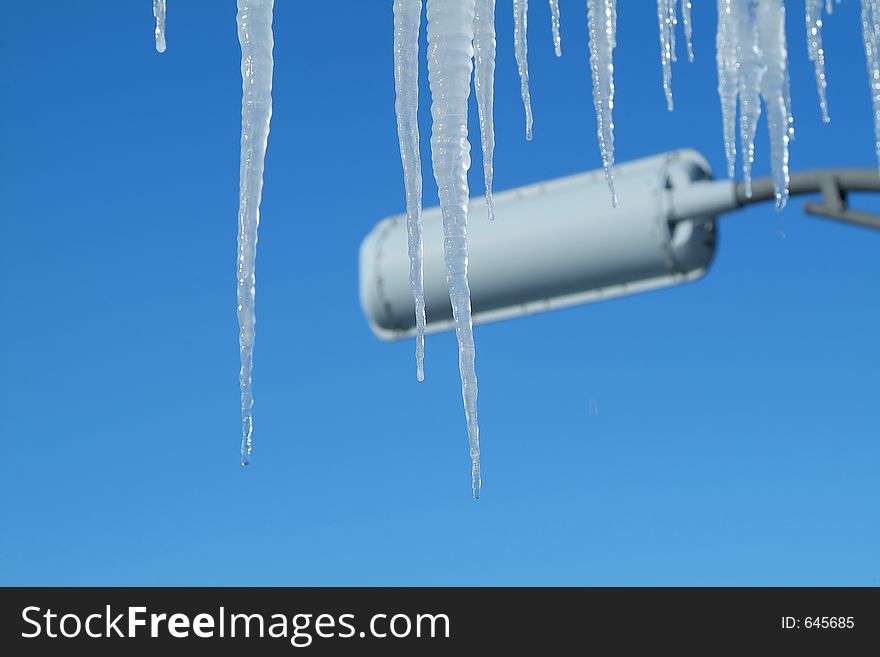 Circulation light with icicles close-up