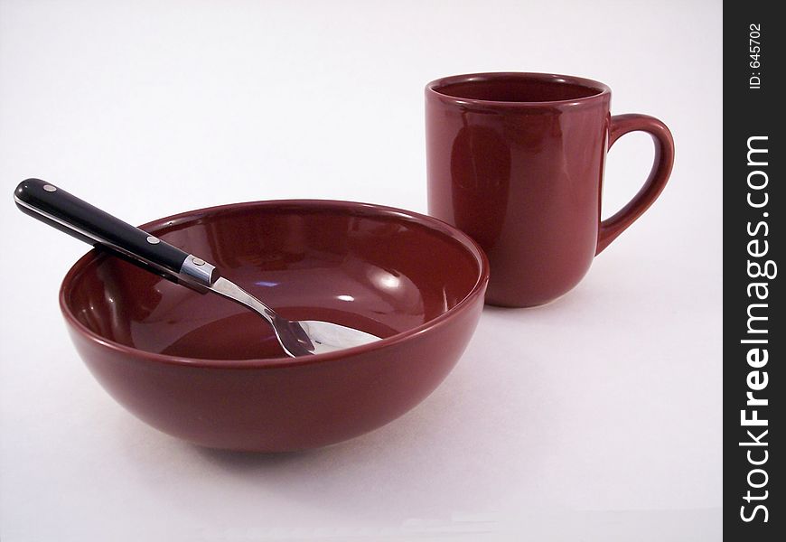 Bowl, spoon, coffee cup. Bowl, spoon, coffee cup