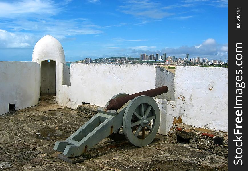 A colonial era canon on top of a fort overlooking Natal, Brazil. A colonial era canon on top of a fort overlooking Natal, Brazil