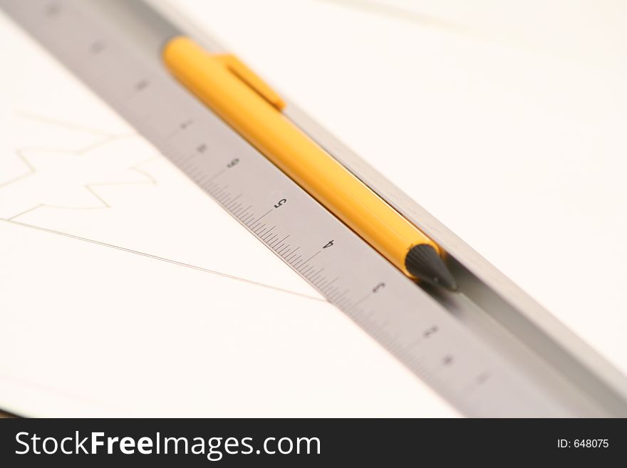 Close up of Pencil and Ruler. Close up of Pencil and Ruler