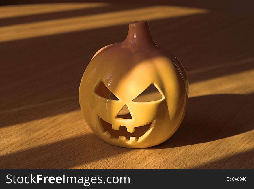 Halloween ceramic pumpkin in the shadow. Halloween ceramic pumpkin in the shadow